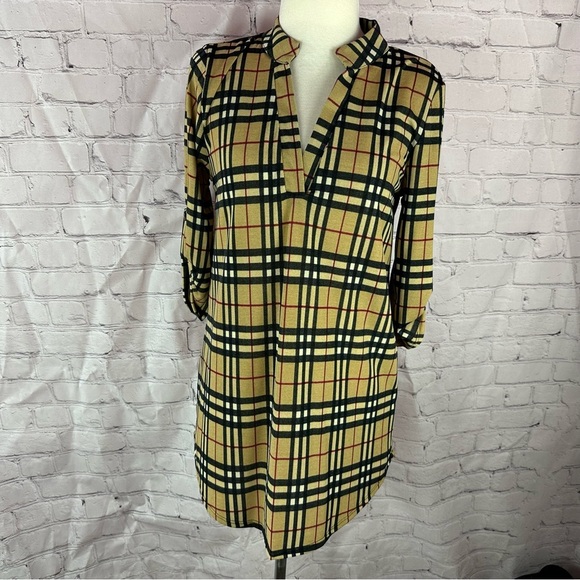 NWT boutique classic tartan plaid check tunic blouse mandarin collar classic - Picture 1 of 10
